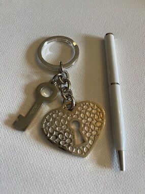 Coach Heart Keyhole Silver Keychain Charm and Coach Pen